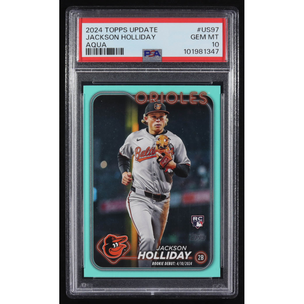 Jackson Holliday 2024 Topps Update Series Aqua #US97 RC (PSA 10) at PristineAuction.com