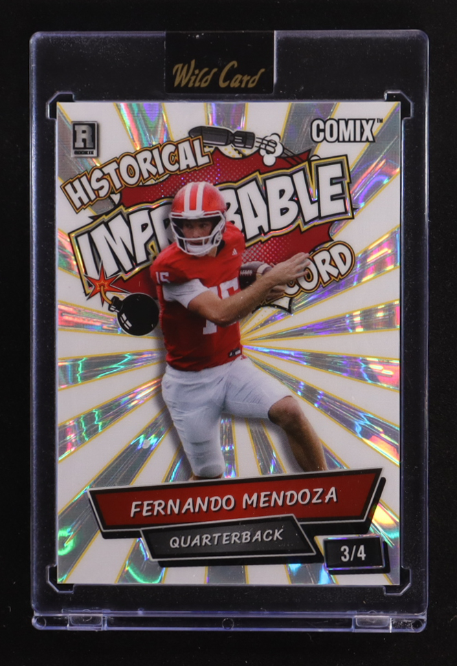 Fernando Mendoza 2025 Wild Card Comix Improbable Lava #ACIM-FM08 #3/4 RC at PristineAuction.com Fernando Mendoza 2025 Wild Card Comix Improbable Lava #ACIM-FM08 #3/4 RC at PristineAuction.com