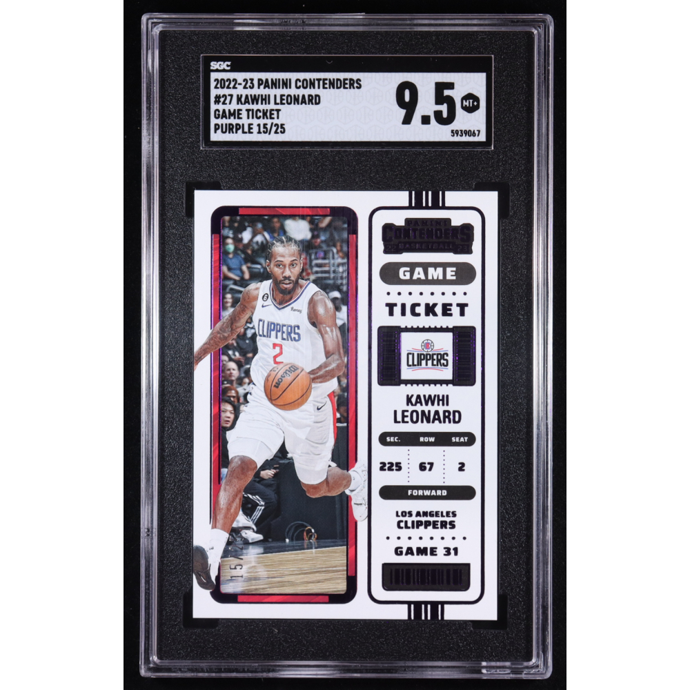Kawhi Leonard 2022-23 Panini Contenders Game Ticket Purple #27 #15/25 (SGC 9.5) at PristineAuction.com