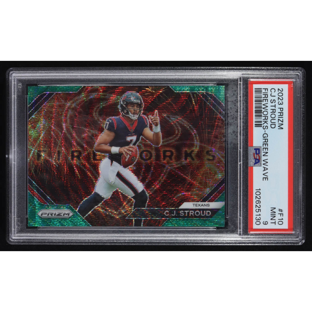 CJ Stroud 2023 Panini Prizm Fireworks Green Wave #F-10 RC (PSA 9) at PristineAuction.com
