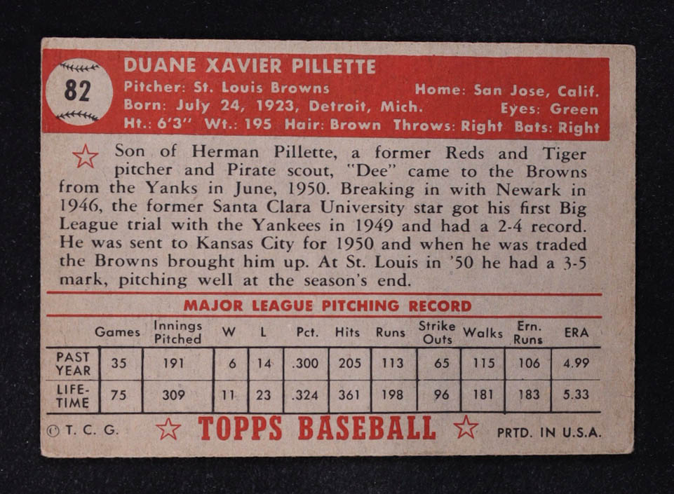 Duane Pillette 1952 Topps #82 at PristineAuction.com Duane Pillette 1952 Topps #82 at PristineAuction.com