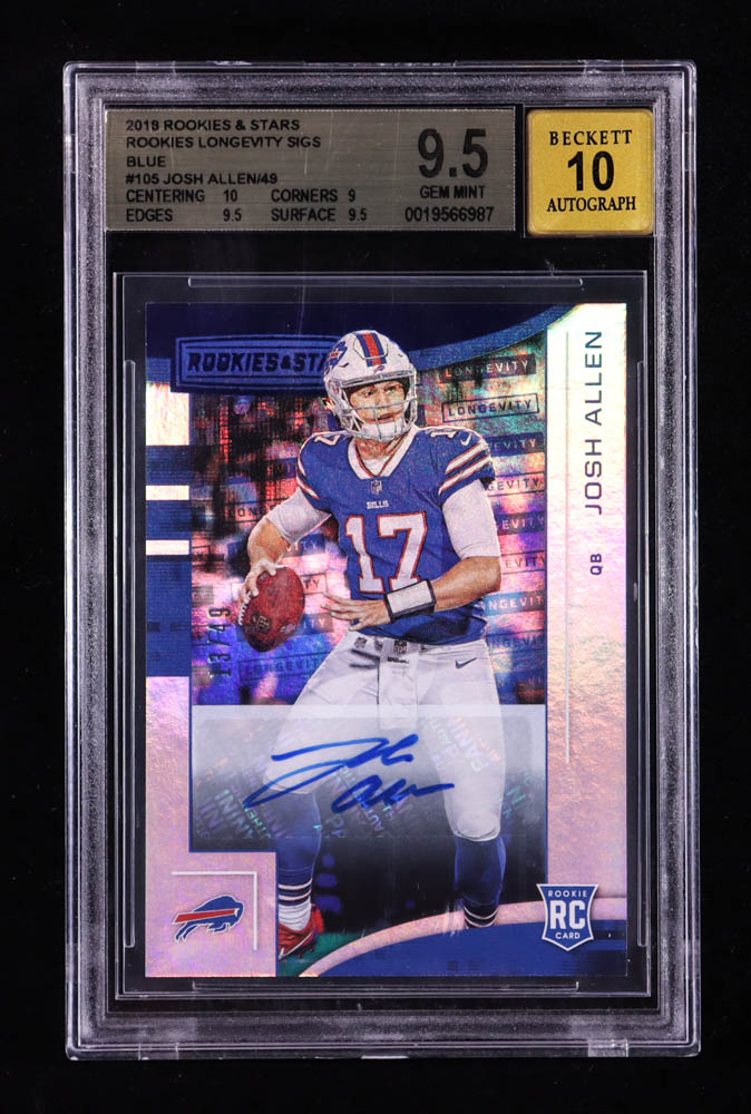 Josh Allen 2018 Rookies and Stars Rookies Longevity Signatures Blue #105 RC #13/49 (BGS 9.5 | Autograph Graded BGS 10) at PristineAuction.com Josh Allen 2018 Rookies and Stars Rookies Longevity Signatures Blue #105 RC #13/49 (BGS 9.5 | Autograph Graded BGS 10) at PristineAuction.com