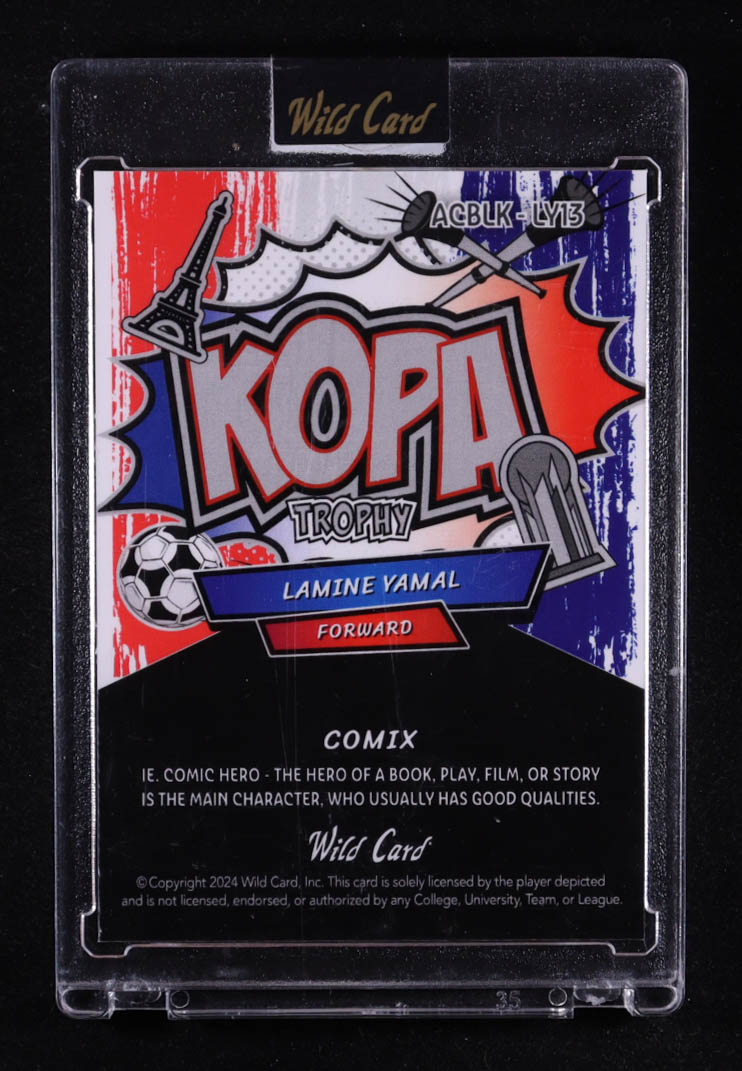 Lamine Yamal 2024 Wild Card Comix Kopa Trophy Red White and Blue Laser #LY13 RC #1/1 at PristineAuction.com Lamine Yamal 2024 Wild Card Comix Kopa Trophy Red White and Blue Laser #LY13 RC #1/1 at PristineAuction.com