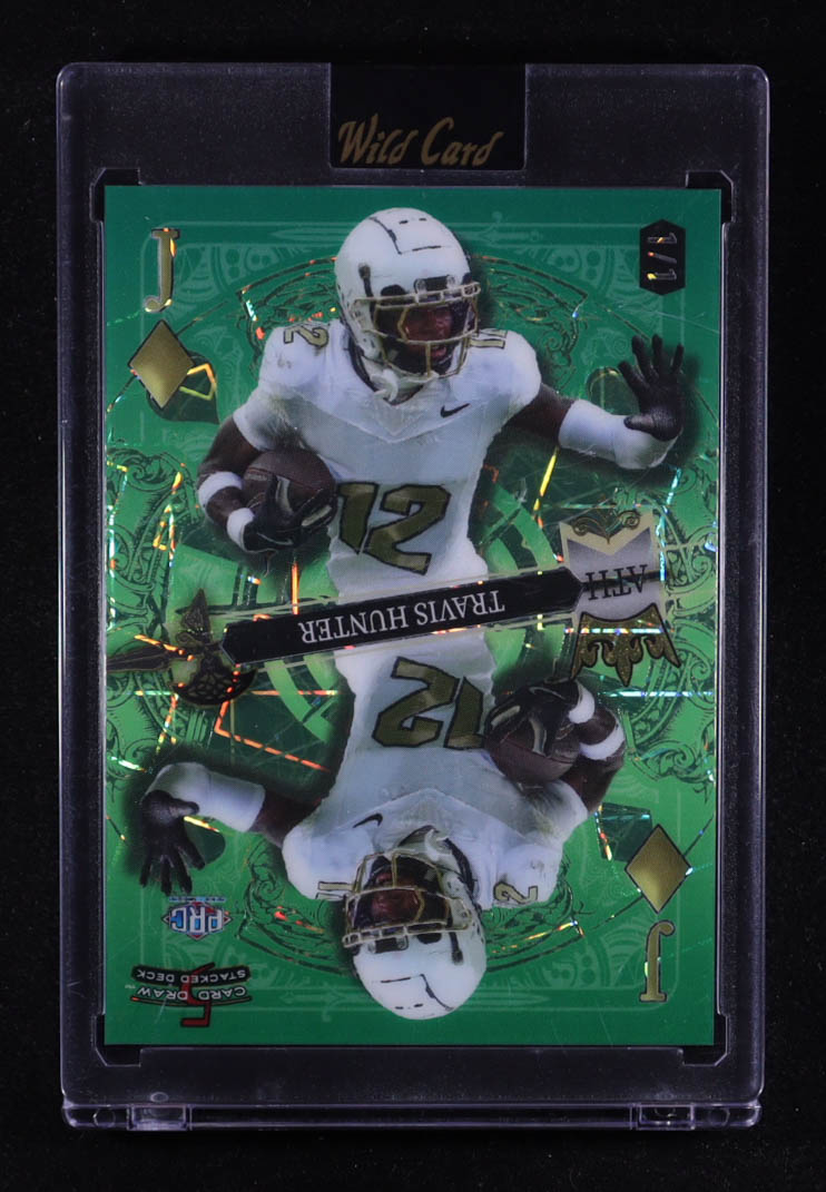 Travis Hunter 2024 Wild Card 5 Card Draw Stacked Deck Jack of Diamonds Green Laser #THN RC #1/1 at PristineAuction.com Travis Hunter 2024 Wild Card 5 Card Draw Stacked Deck Jack of Diamonds Green Laser #THN RC #1/1 at PristineAuction.com