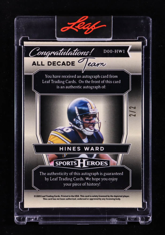 Hines Ward 2025 Leaf Sports Heroes All Decade Team 00's Autographs Crystal White #D00HW1 #2/2 at PristineAuction.com Hines Ward 2025 Leaf Sports Heroes All Decade Team 00's Autographs Crystal White #D00HW1 #2/2 at PristineAuction.com