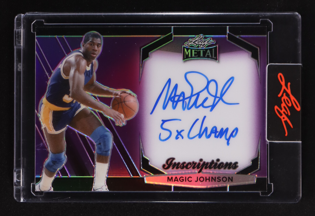 Magic Johnson 2024 Leaf Metal Inscriptions Prismatic Purple #MHIMJ5 #103/150 at PristineAuction.com Magic Johnson 2024 Leaf Metal Inscriptions Prismatic Purple #MHIMJ5 #103/150 at PristineAuction.com
