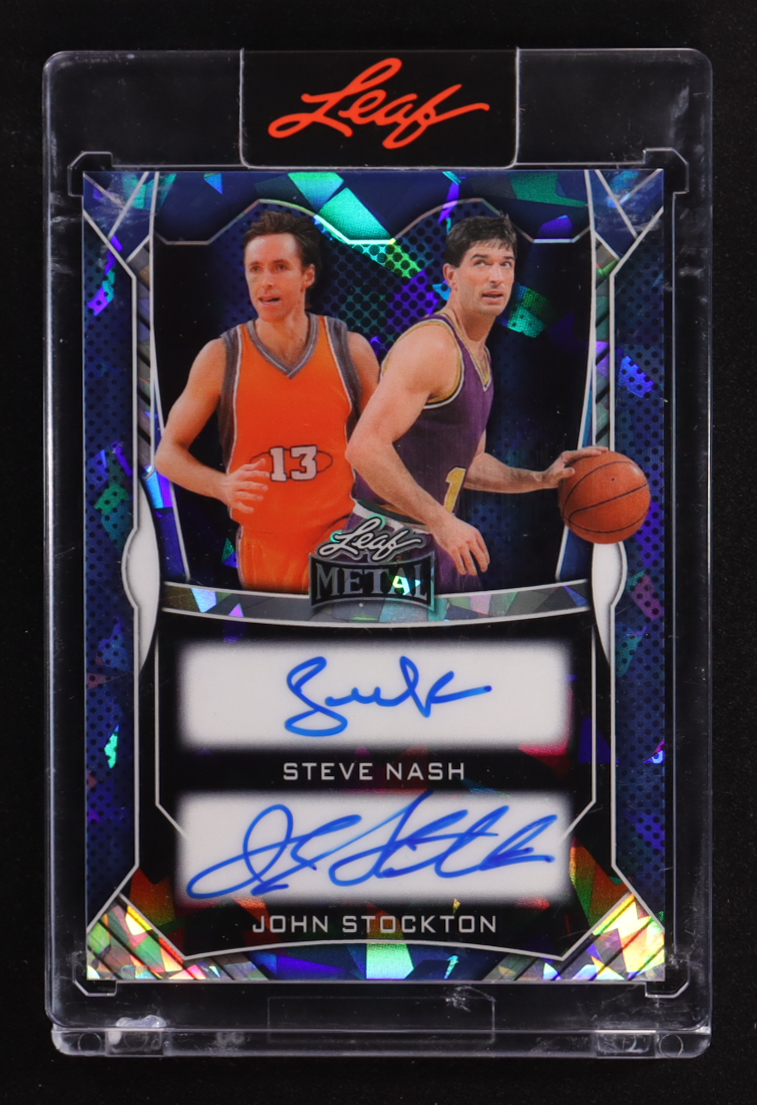 Steve Nash / John Stockton 2025 Leaf Metal Dual Autographs Crystal Blue #DA23 #1/6 at PristineAuction.com Steve Nash / John Stockton 2025 Leaf Metal Dual Autographs Crystal Blue #DA23 #1/6 at PristineAuction.com