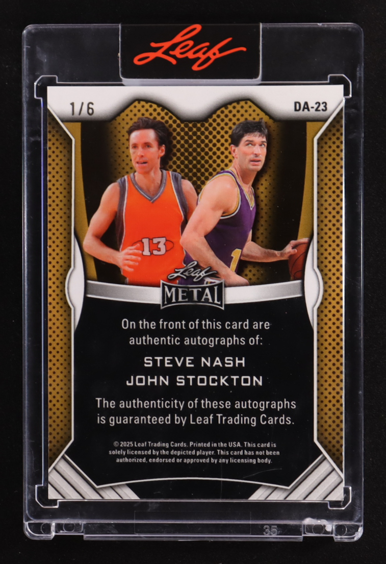 Steve Nash / John Stockton 2025 Leaf Metal Dual Autographs Crystal Blue #DA23 #1/6 at PristineAuction.com Steve Nash / John Stockton 2025 Leaf Metal Dual Autographs Crystal Blue #DA23 #1/6 at PristineAuction.com
