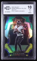 Lamar Jackson 2022 Select Prizm Green and Yellow Die Cut #107 (BCCG 10) at PristineAuction.com