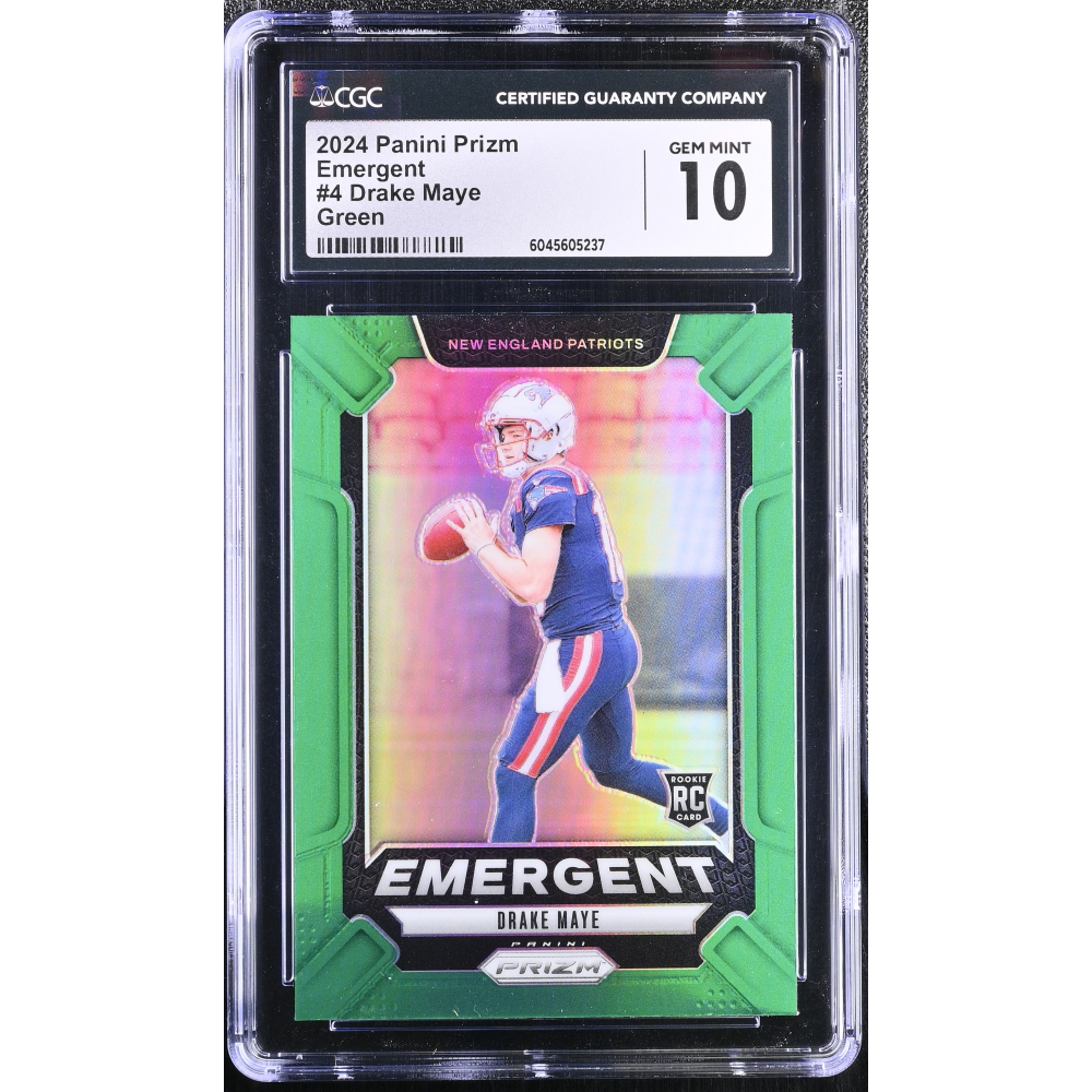 Drake Maye 2024 Panini Prizm Emergent Green #4 RC (CGC 10) at PristineAuction.com