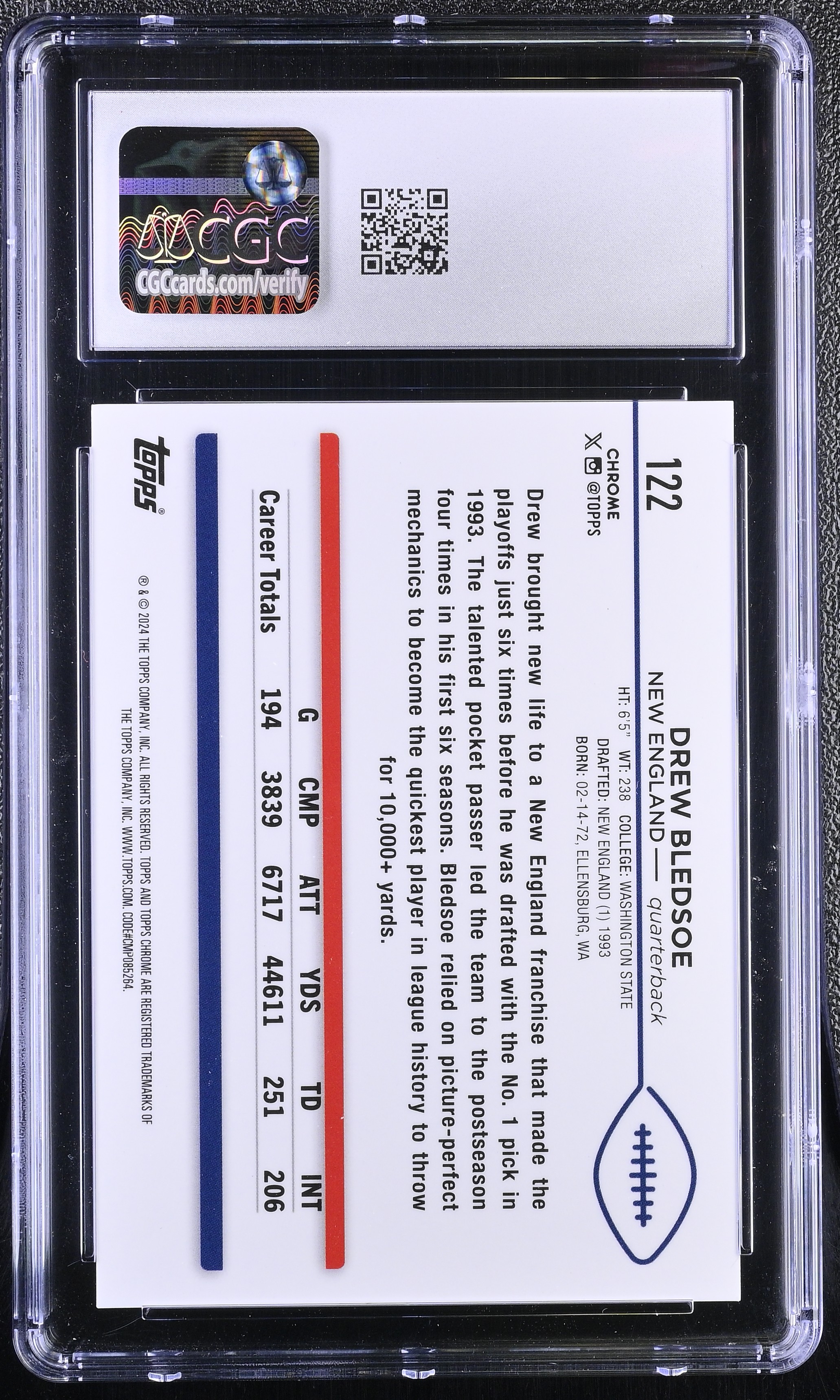 Drew Bledsoe 2024 Topps Chrome Gold Wave Refractor #122 #49/50 (CGC 9) at PristineAuction.com Drew Bledsoe 2024 Topps Chrome Gold Wave Refractor #122 #49/50 (CGC 9) at PristineAuction.com