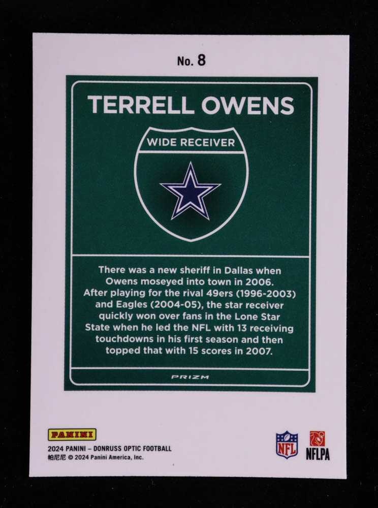 Terrell Owens 2024 Donruss Optic Downtown #8 at PristineAuction.com Terrell Owens 2024 Donruss Optic Downtown #8 at PristineAuction.com