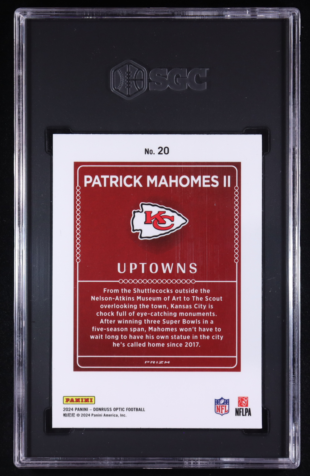 Patrick Mahomes II 2024 Donruss Optic Uptowns #20 (SGC 9) at PristineAuction.com Patrick Mahomes II 2024 Donruss Optic Uptowns #20 (SGC 9) at PristineAuction.com