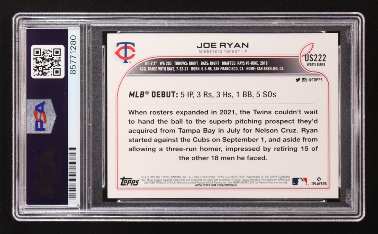 Joe Ryan Signed 2019 Topps Update Series #US222 RC (PSA | Autograph Graded PSA 10) at PristineAuction.com Joe Ryan Signed 2019 Topps Update Series #US222 RC (PSA | Autograph Graded PSA 10) at PristineAuction.com