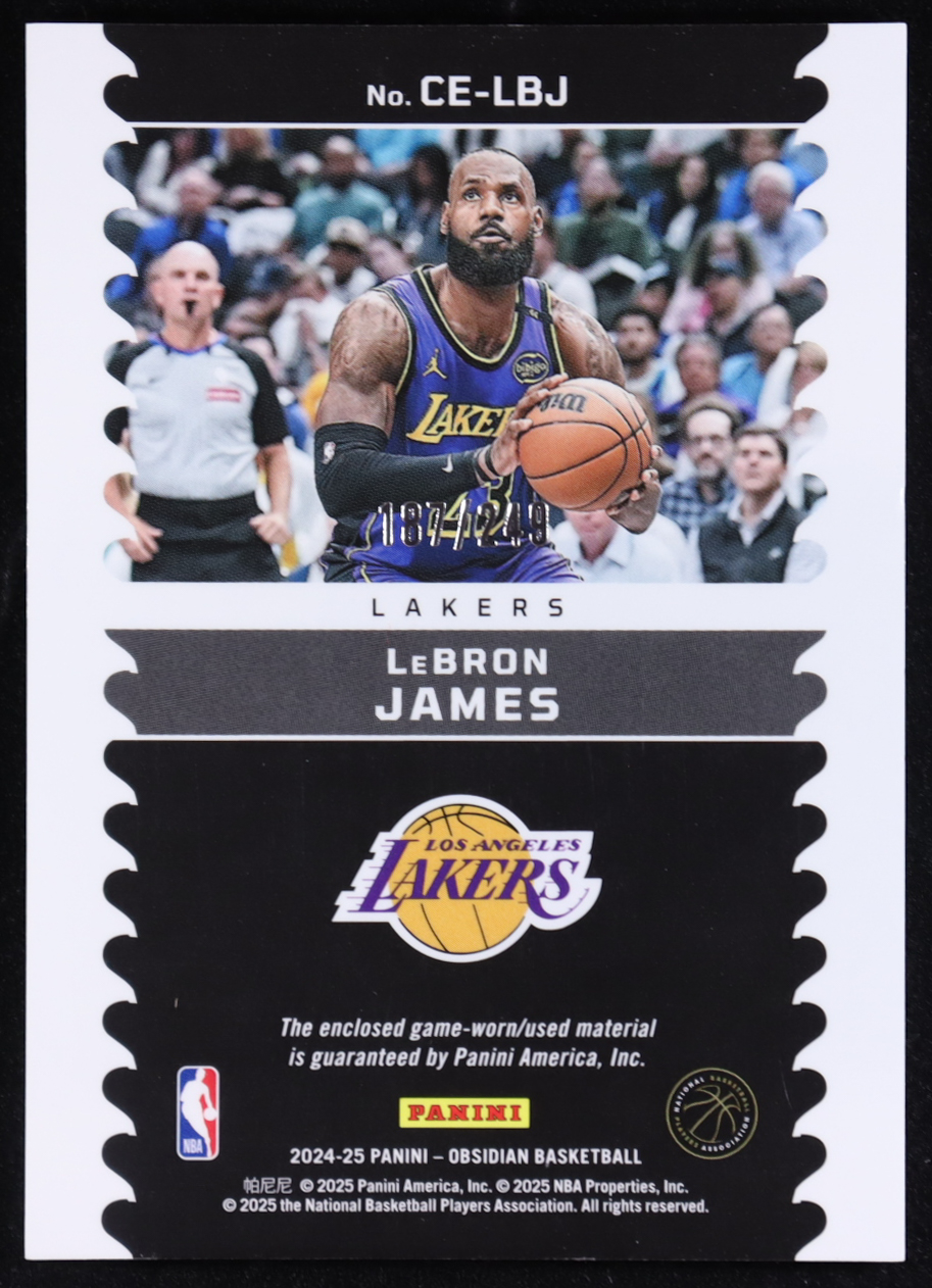LeBron James 2024-25 Panini Obsidian Cutting Edge Memorabilia #11 #187/249 at PristineAuction.com LeBron James 2024-25 Panini Obsidian Cutting Edge Memorabilia #11 #187/249 at PristineAuction.com