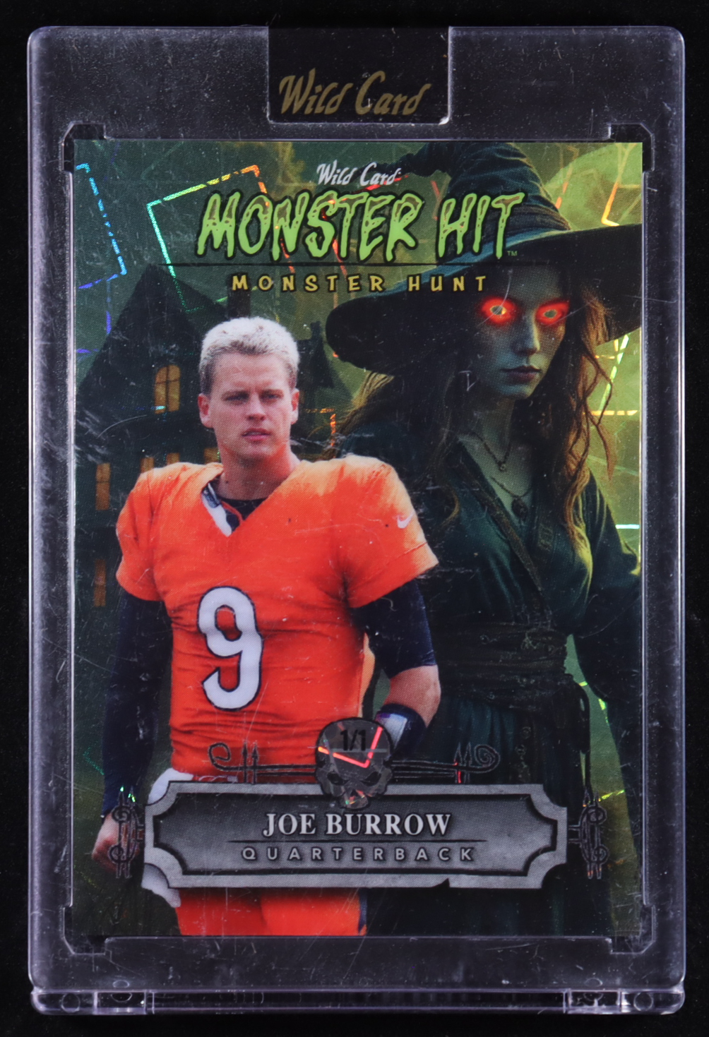 Joe Burrow 2025 Wild Card Haunted Hits Monster Hunt Witch Orange Lazer #JK #1/1 at PristineAuction.com Joe Burrow 2025 Wild Card Haunted Hits Monster Hunt Witch Orange Lazer #JK #1/1 at PristineAuction.com