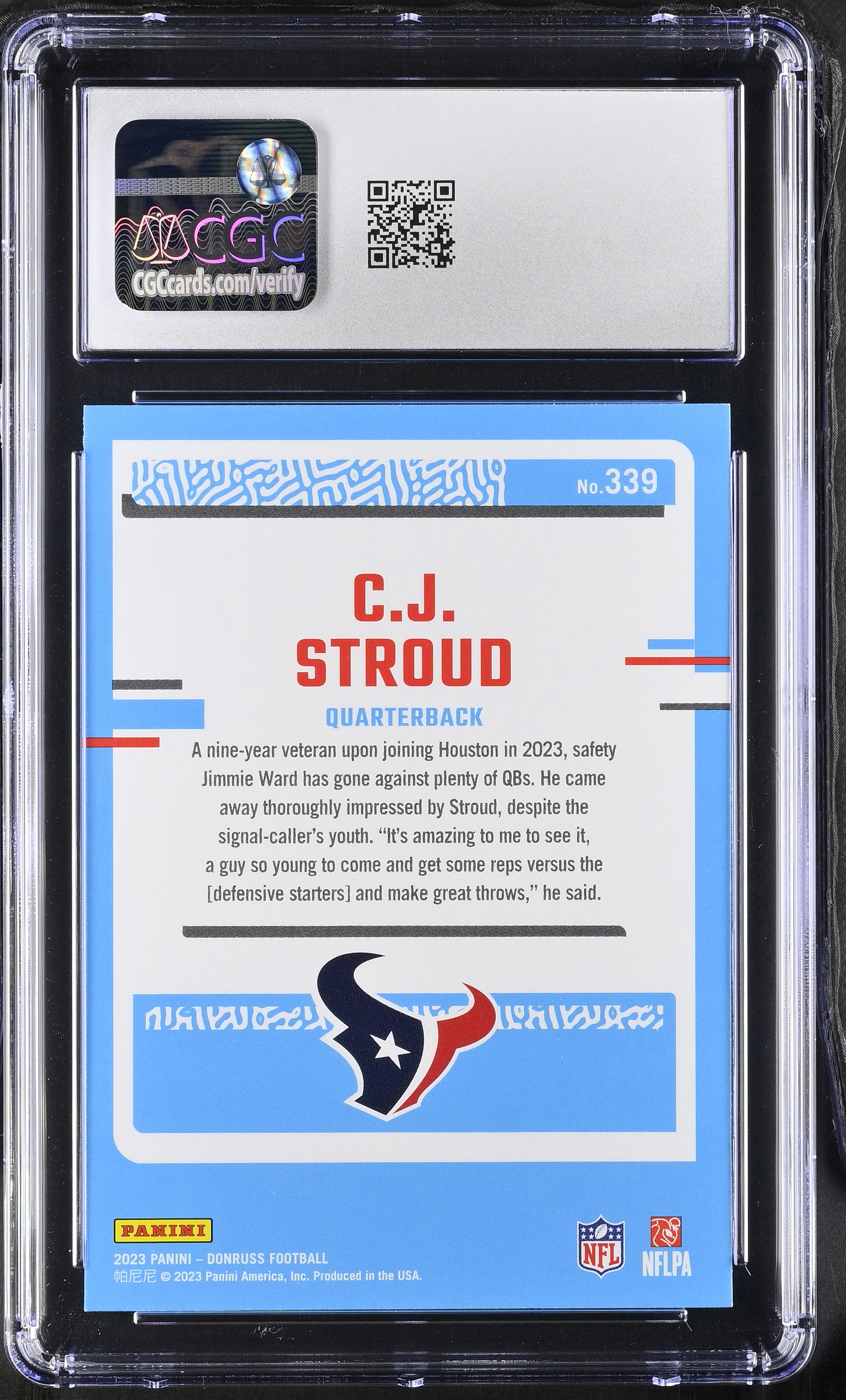 C.J. Stroud 2023 Donruss #339 RR RC (CGC GEM MINT 10) at PristineAuction.com C.J. Stroud 2023 Donruss #339 RR RC (CGC GEM MINT 10) at PristineAuction.com