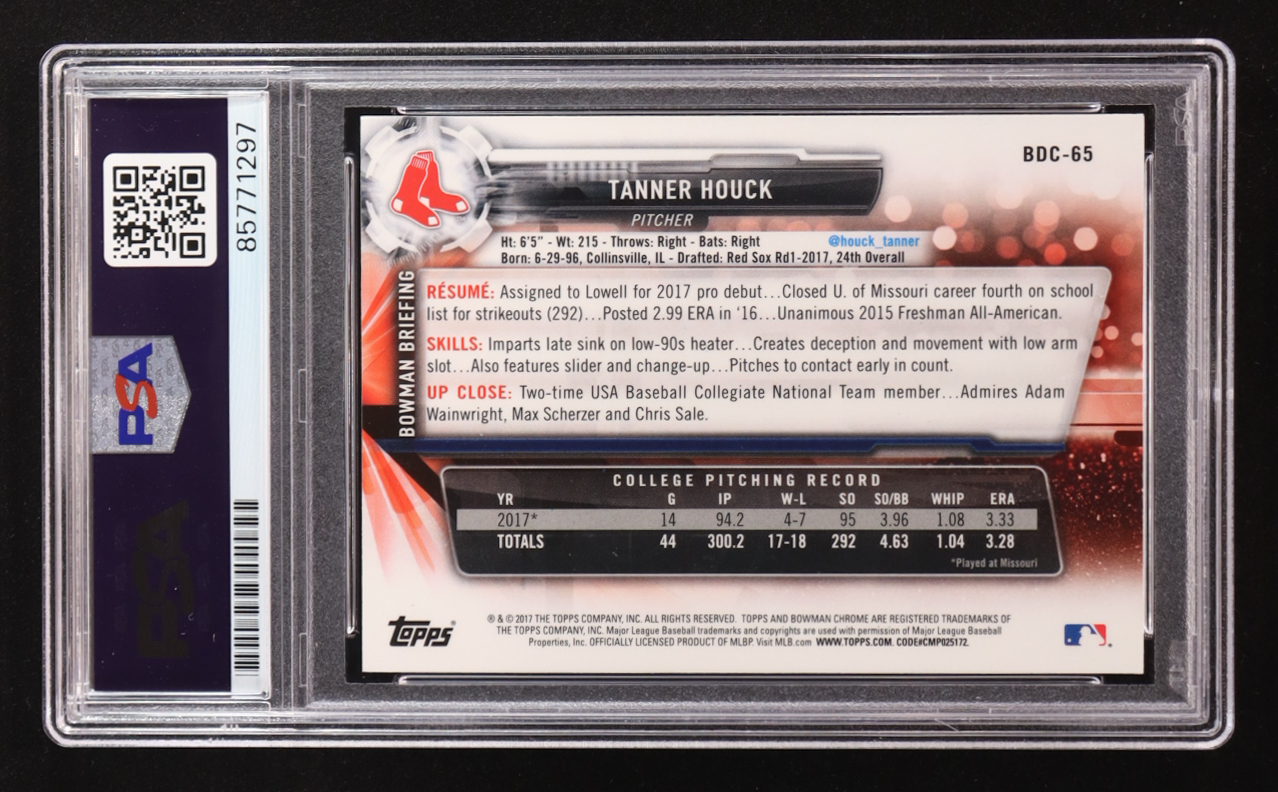 Tanner Houck Signed 2018 Bowman 1st Draft Chrome #BDC-65 RC (PSA | Autograph Graded PSA 10) at PristineAuction.com Tanner Houck Signed 2018 Bowman 1st Draft Chrome #BDC-65 RC (PSA | Autograph Graded PSA 10) at PristineAuction.com