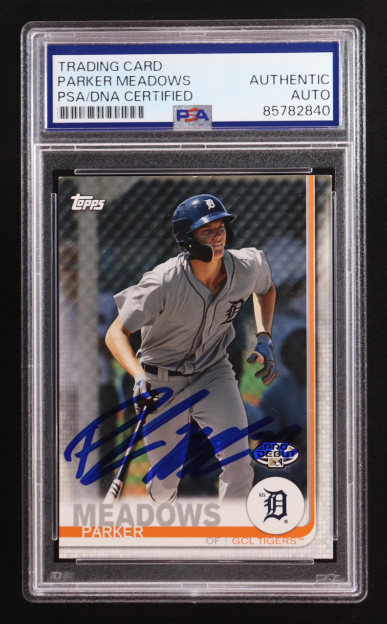 Parker Meadows Signed 2019 Topps Pro Debut #16 RC (PSA | Autograph Graded PSA 10) at PristineAuction.com Parker Meadows Signed 2019 Topps Pro Debut #16 RC (PSA | Autograph Graded PSA 10) at PristineAuction.com