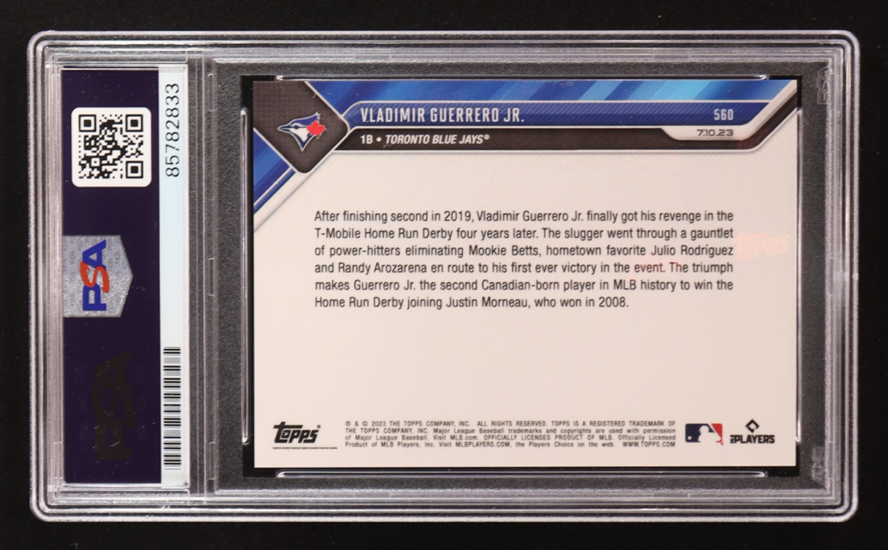 Vladimir Guerrero Jr. Signed 2023 Topps Now #560 (PSA | Autograph Graded PSA 10) at PristineAuction.com Vladimir Guerrero Jr. Signed 2023 Topps Now #560 (PSA | Autograph Graded PSA 10) at PristineAuction.com