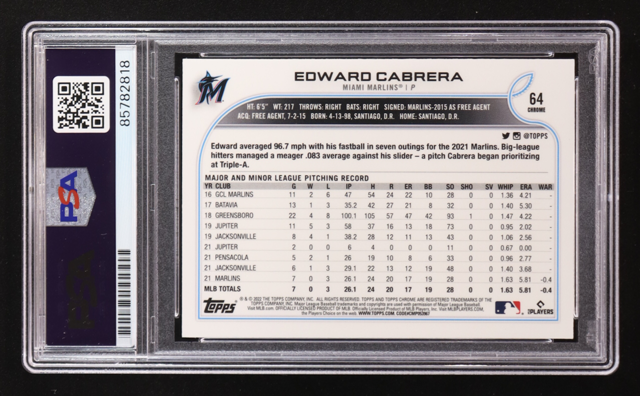 Edward Cabrera Signed 2019 Topps Chrome #64 RC (PSA | Autograph Graded PSA 10) at PristineAuction.com Edward Cabrera Signed 2019 Topps Chrome #64 RC (PSA | Autograph Graded PSA 10) at PristineAuction.com