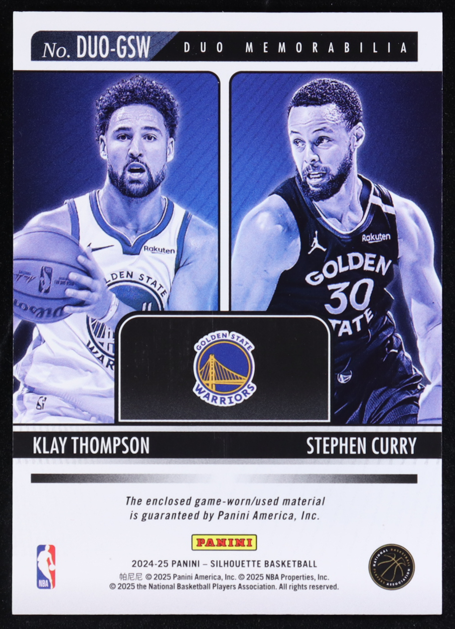 Klay Thompson / Stephen Curry 2024-25 Panini Silhouette Duo Memorabilia #9 at PristineAuction.com Klay Thompson / Stephen Curry 2024-25 Panini Silhouette Duo Memorabilia #9 at PristineAuction.com