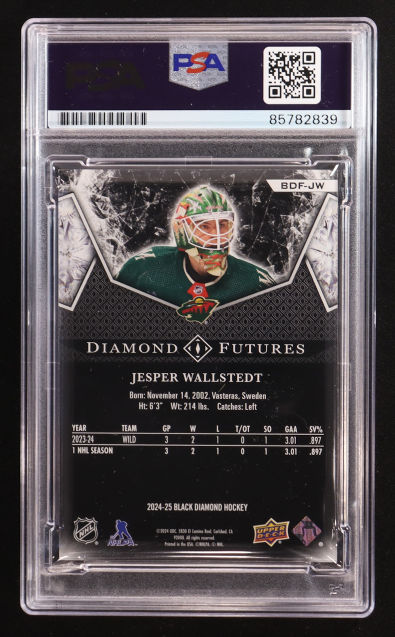 Jesper Wallstedt Signed 2024-25 Upper Deck Black Diamond Futures #BDF-JW RC (PSA | Autograph Graded PSA 10) at PristineAuction.com Jesper Wallstedt Signed 2024-25 Upper Deck Black Diamond Futures #BDF-JW RC (PSA | Autograph Graded PSA 10) at PristineAuction.com