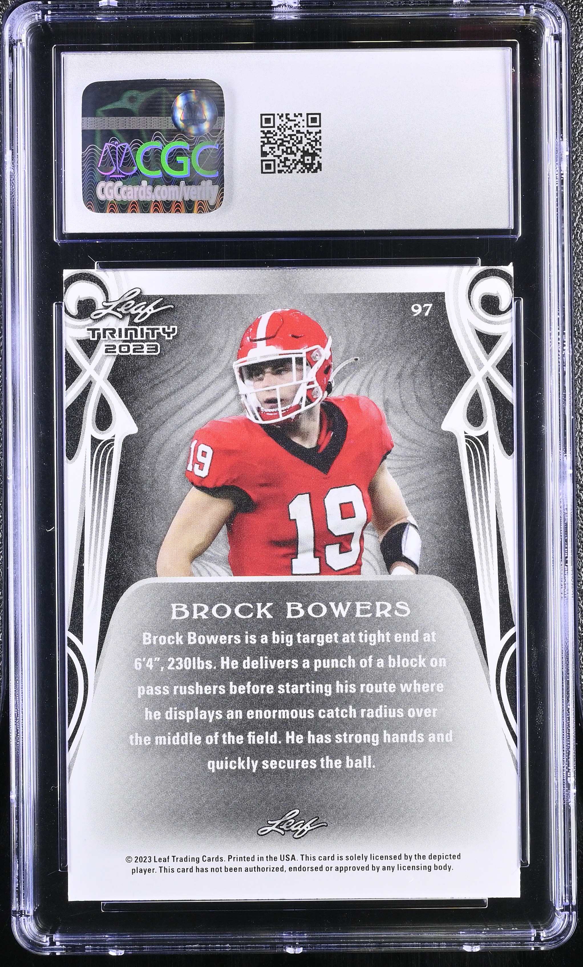 Brock Bowers 2023 Leaf Trinity Mega Box #97 RC (CGC 9) at PristineAuction.com Brock Bowers 2023 Leaf Trinity Mega Box #97 RC (CGC 9) at PristineAuction.com