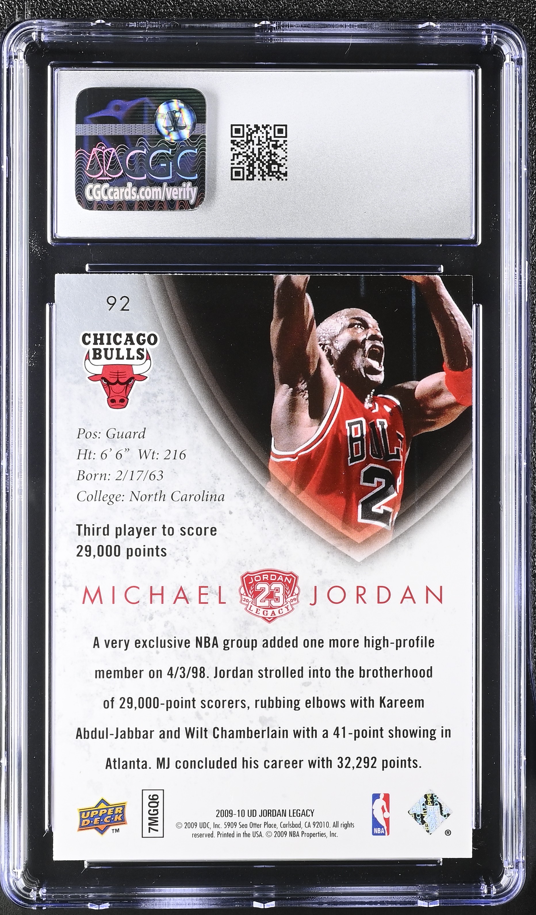Michael Jordan 2009-10 Upper Deck Michael Jordan Legacy Collection Gold #92 (CGC 10) at PristineAuction.com Michael Jordan 2009-10 Upper Deck Michael Jordan Legacy Collection Gold #92 (CGC 10) at PristineAuction.com