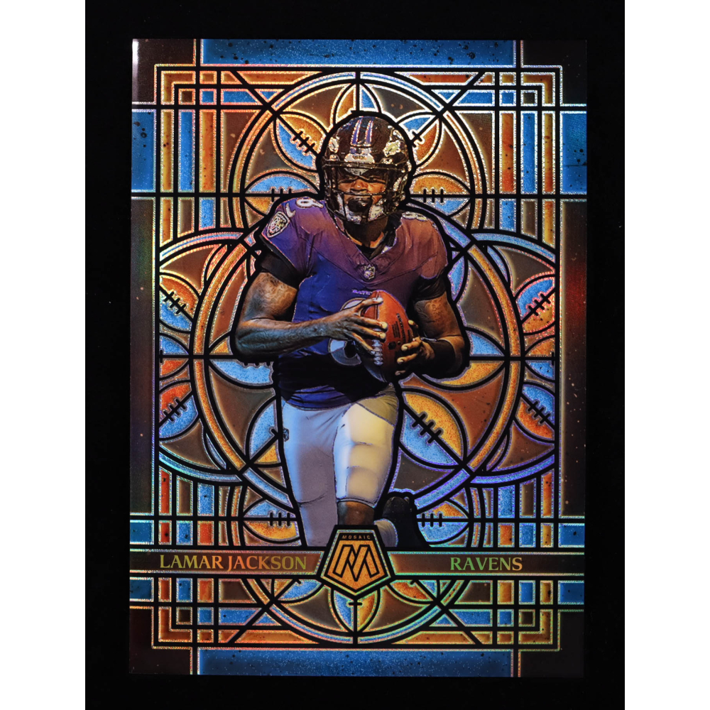 Lamar Jackson 2025 Panini Mosaic Stained Glass Oversized #1 at PristineAuction.com