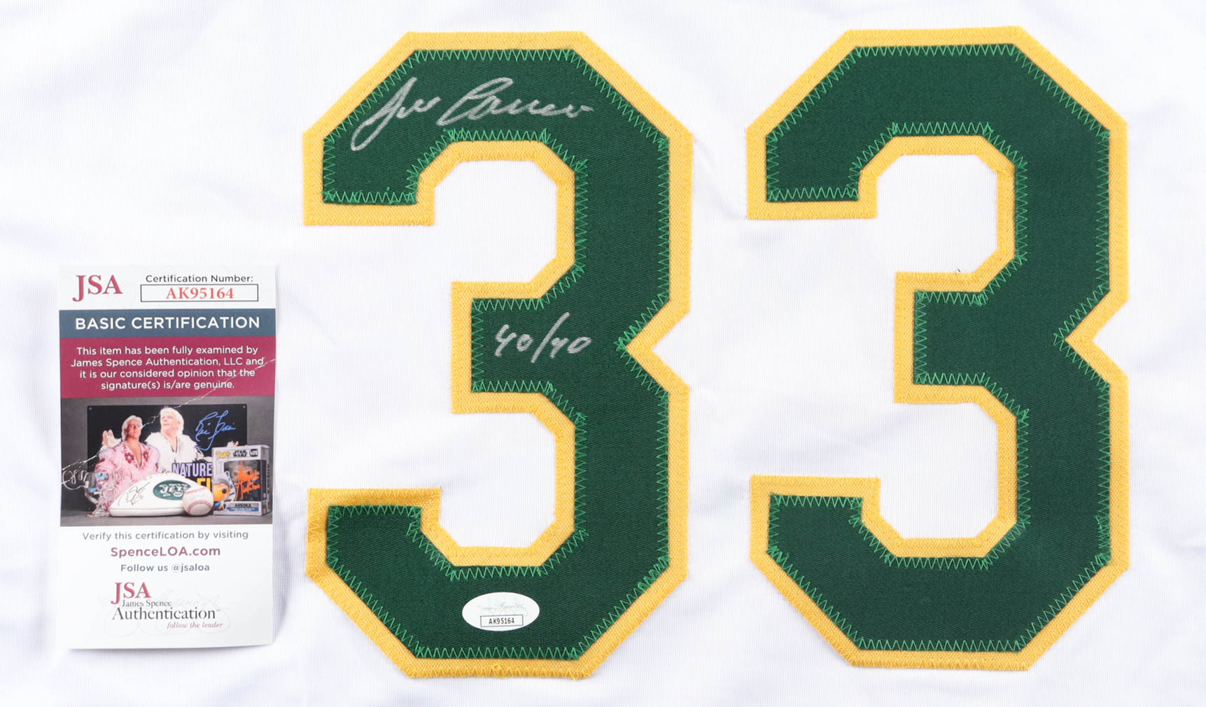 Jose Canseco Signed Jersey Inscribed "40/40" (JSA) at PristineAuction.com Jose Canseco Signed Jersey Inscribed "40/40" (JSA) at PristineAuction.com