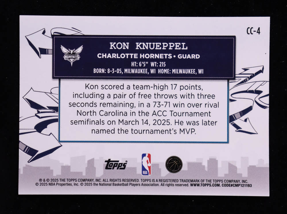 Kon Knueppel 2025-26 Topps Clutch City Prospects Holo Foil #CC4 RC at PristineAuction.com Kon Knueppel 2025-26 Topps Clutch City Prospects Holo Foil #CC4 RC at PristineAuction.com