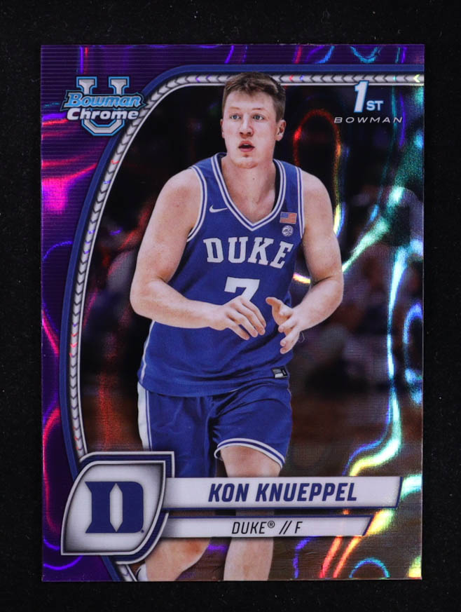 Kon Knueppel 2024-25 Bowman Chrome University Purple Lava Refractors #48 RC at PristineAuction.com Kon Knueppel 2024-25 Bowman Chrome University Purple Lava Refractors #48 RC at PristineAuction.com