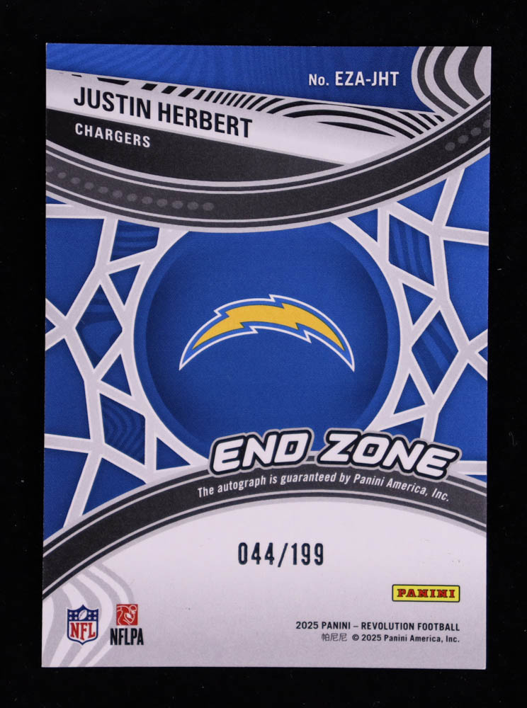 Justin Herbert 2025 Panini Revolution End Zone Autographs #3 #44/199 at PristineAuction.com Justin Herbert 2025 Panini Revolution End Zone Autographs #3 #44/199 at PristineAuction.com