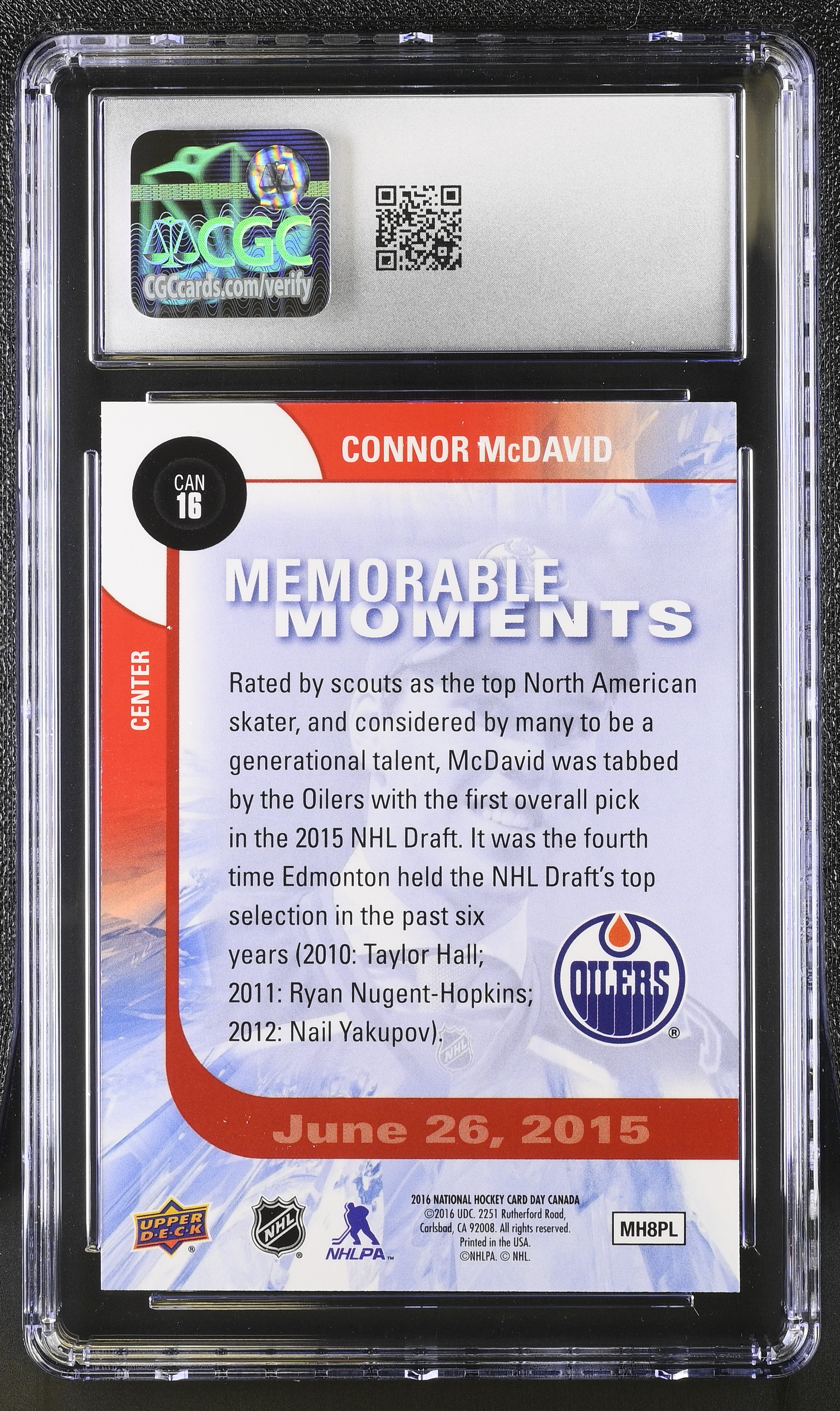 Connor McDavid 2016 UD National Hockey Card Day Canada #CAN16 (CGC 10) at PristineAuction.com Connor McDavid 2016 UD National Hockey Card Day Canada #CAN16 (CGC 10) at PristineAuction.com