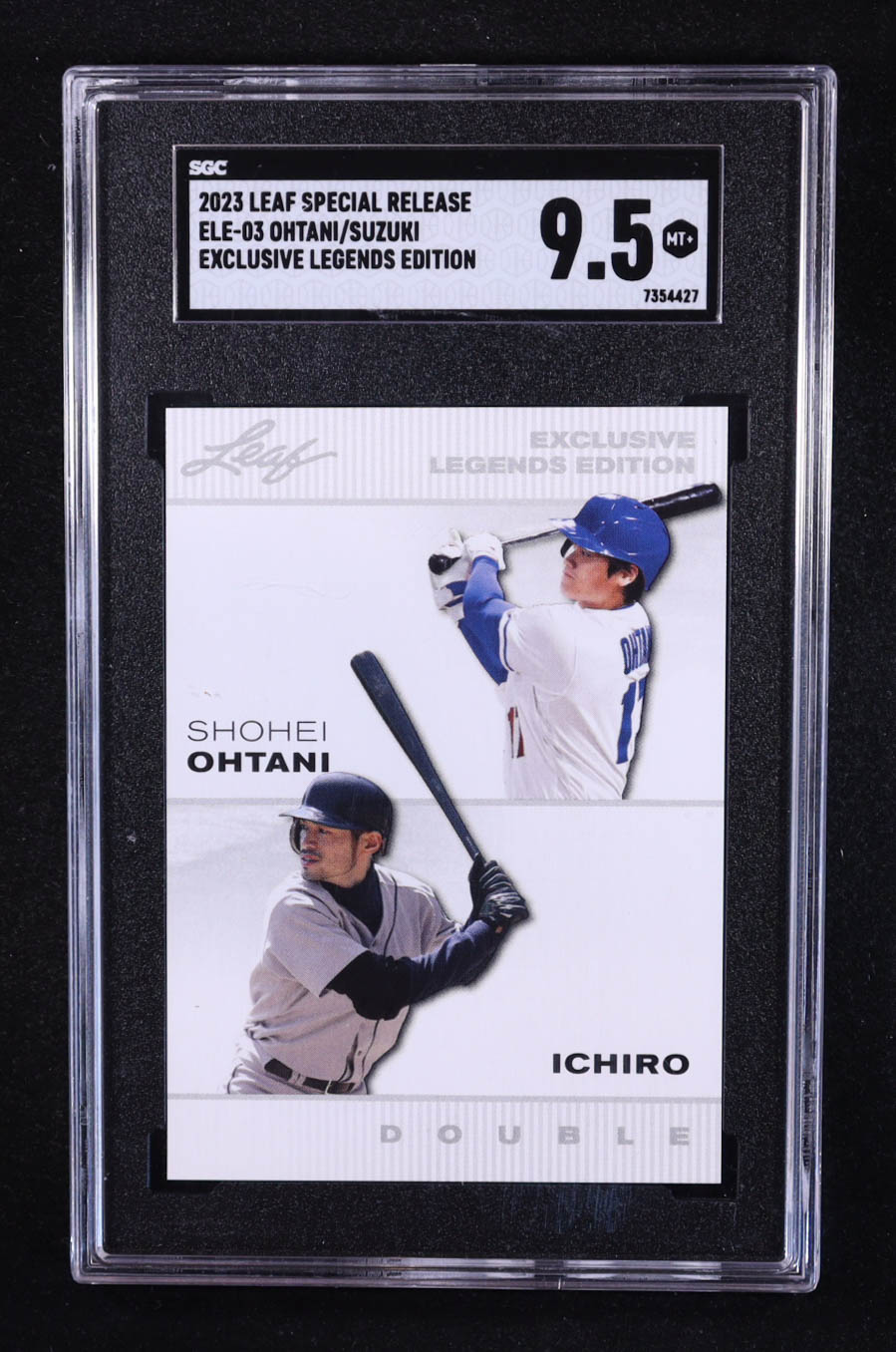 Ichiro / Shohei Ohtani 2023 Leaf Special Release Exclusive Legends Edition Double #ELE-03 (SGC 9.5) at PristineAuction.com Ichiro / Shohei Ohtani 2023 Leaf Special Release Exclusive Legends Edition Double #ELE-03 (SGC 9.5) at PristineAuction.com
