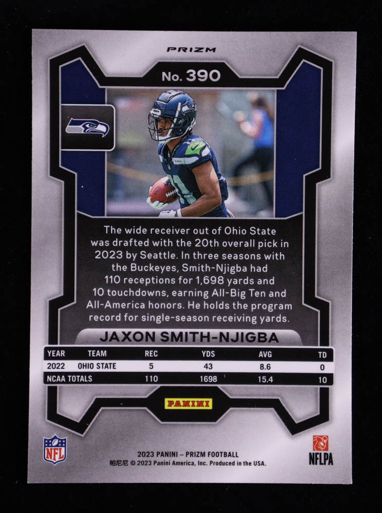 Jaxon Smith-Njigba 2023 Panini Prizm Prizms Orange Ice #390 RC at PristineAuction.com Jaxon Smith-Njigba 2023 Panini Prizm Prizms Orange Ice #390 RC at PristineAuction.com