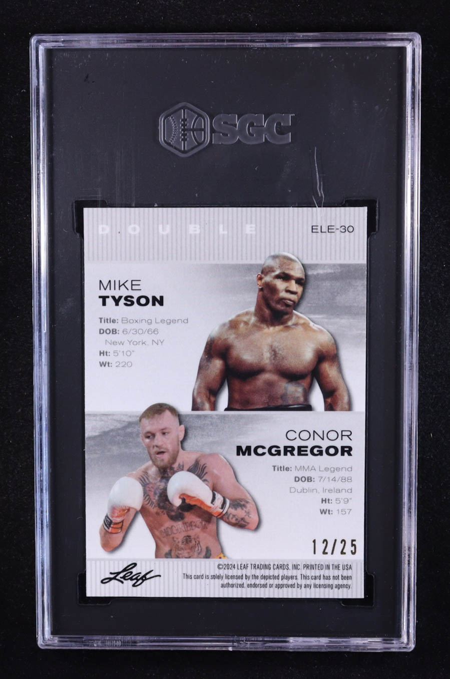 Conor Mcgregor / Mike Tyson 2024 Leaf Special Release Metal Exclusive Legends Edition Double Silver Wave #ELE-30 #12/25 (SGC 10) at PristineAuction.com Conor Mcgregor / Mike Tyson 2024 Leaf Special Release Metal Exclusive Legends Edition Double Silver Wave #ELE-30 #12/25 (SGC 10) at PristineAuction.com