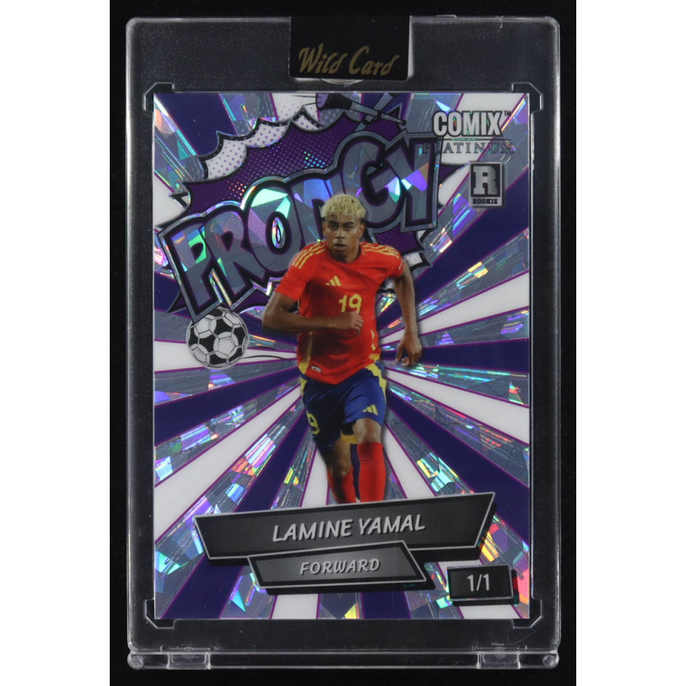Lamine Yamal 2024 Wild Card Comix Platinum PRODIGY Silver Purple & White Crystal #ACPG-LY01 #1/1 RC at PristineAuction.com