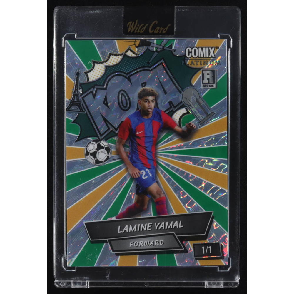 Lamine Yamal 2024 Wild Card Comix Platinum KOPA Silver Green & Orange Island Foil #ACKA-LY12 #1/1 RC at PristineAuction.com