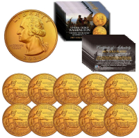 Set of (10) 2021 Washington "Crossing the Delaware" U.S. Coin 24K Gold Plated Quarters at PristineAuction.com