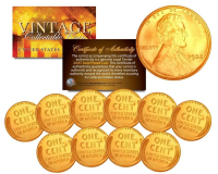 Lincoln Head Set of (10) 1930's Wheat Cent Penny 24K Gold Plated U.S. Coins at PristineAuction.com