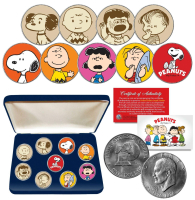 "Peanuts" Set of (9) Then & Now 1976 IKE Eisenhower Dollar U.S. Coins with Display Box at PristineAuction.com