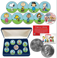 "Peanuts Gang" Set of (9) 1976 IKE Eisenhower U.S. Dollar Coins with Display Box at PristineAuction.com