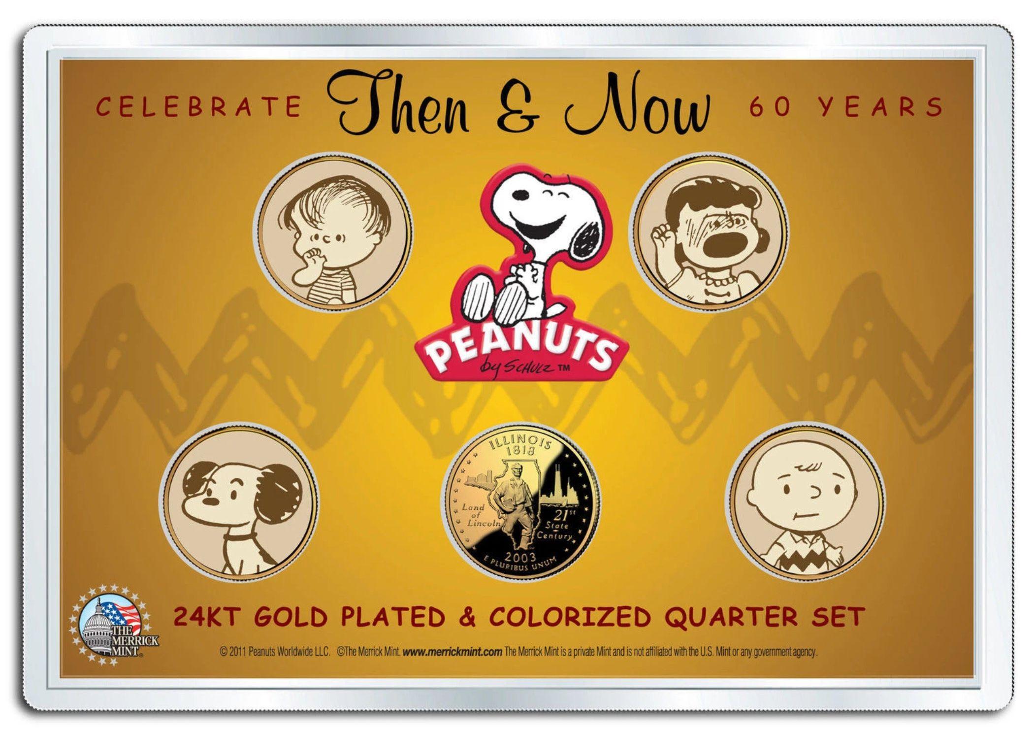 "Peanuts" Set of (5) Then & Now 24K Gold Plated 2-Sided US State Quarters at PristineAuction.com "Peanuts" Set of (5) Then & Now 24K Gold Plated 2-Sided US State Quarters at PristineAuction.com