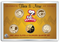 "Peanuts" Set of (5) Then & Now 24K Gold Plated 2-Sided US State Quarters at PristineAuction.com