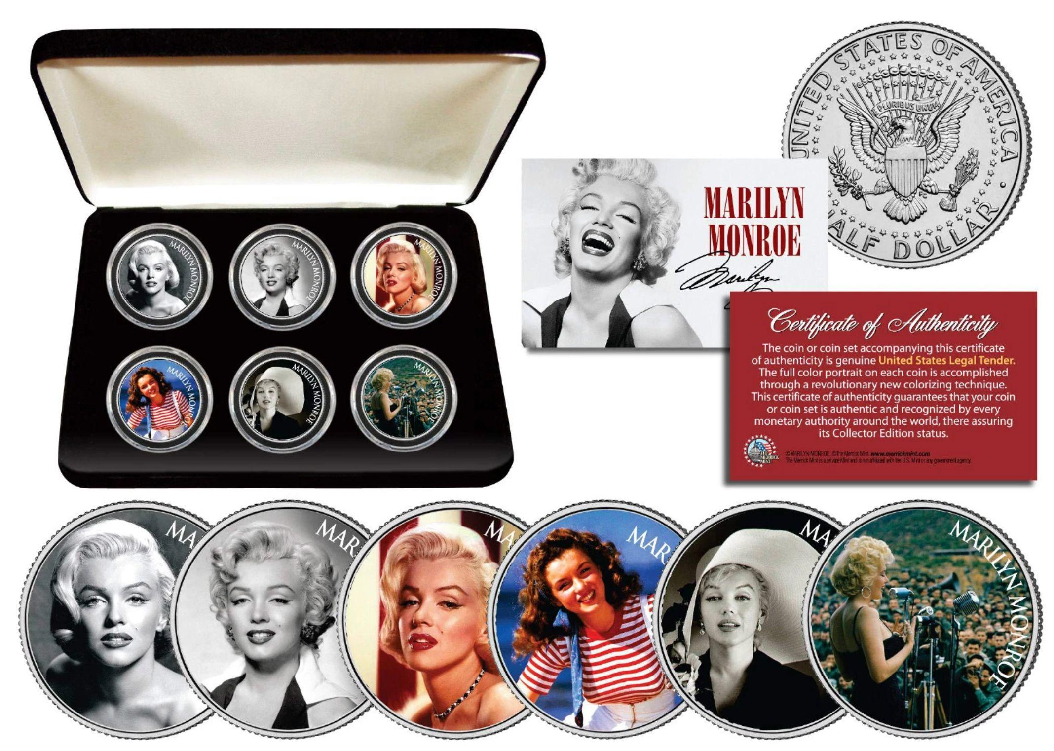 Marilyn Monroe Set of (6) JFK Half Dollar US Coins with Display Box at PristineAuction.com Marilyn Monroe Set of (6) JFK Half Dollar US Coins with Display Box at PristineAuction.com