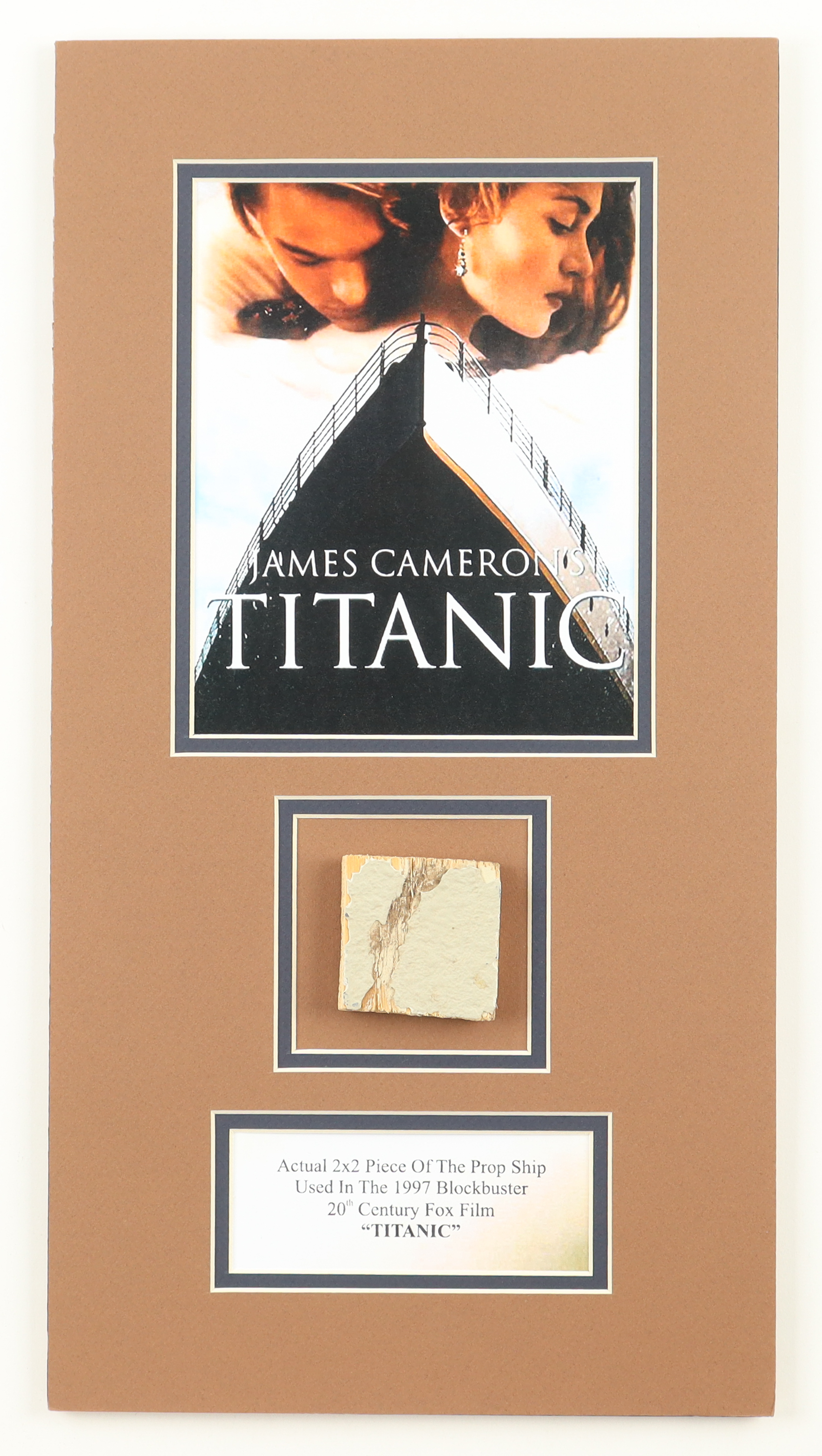 "Titanic" Custom Matted Original Movie Prop Ship Piece Display at PristineAuction.com "Titanic" Custom Matted Original Movie Prop Ship Piece Display at PristineAuction.com