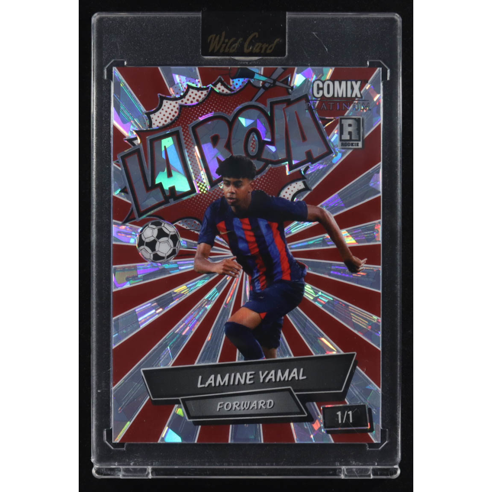 Lamine Yamal 2024 Wild Card Comix Platinum LA ROJA Silver Red Crystal #ACLR-LY10 #1/1 RC at PristineAuction.com