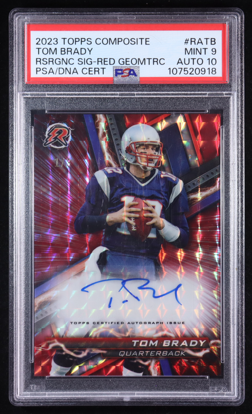 Tom Brady 2023 Topps Composite Resurgence Autographs Red Geometric #RATB #1/3 (PSA 9 | Auto 10) at PristineAuction.com Tom Brady 2023 Topps Composite Resurgence Autographs Red Geometric #RATB #1/3 (PSA 9 | Auto 10) at PristineAuction.com